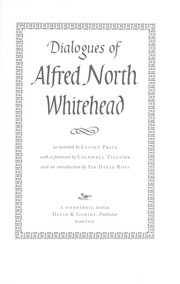 Cover of: Dialogues of Alfred North Whitehead by Alfred North Whitehead