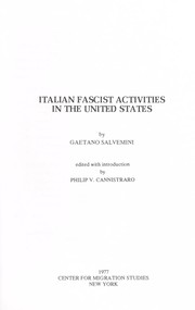Cover of: Italian fascist activities in the United States