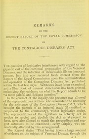 Cover of: Remarks on the recent report of the Royal Commission on the Contagious Diseases Act and its application to the voluntary hospital system