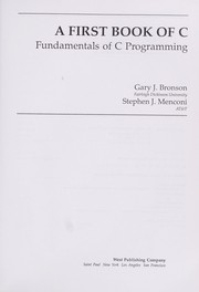 A first book of C by Gary J. Bronson, Stephen J. Menconi