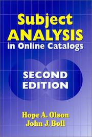 Subject analysis in online catalogs by Hope A. Olson