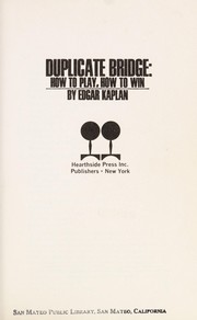 Cover of: Duplicate bridge: how to play, how to win