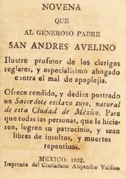 Novena que al generoso padre San Andres Avelino