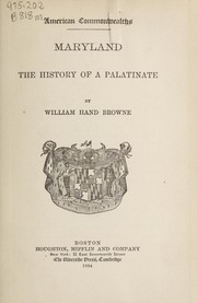 Cover of: Maryland: the history of a palatinate