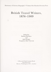 Cover of: British travel writers, 1876-1909 by edited by Barbara Brothers and Julia Gergits.
