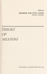 Cover of: Theory of Meaning by 