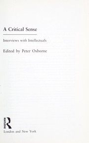 Cover of: A critical sense : interviews with intellectuals