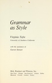 Cover of: Grammar as style.