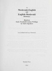 Cover of: A Meskwaki-English and English-Meskwaki dictionary: based on early twentieth-century writings by native speakers