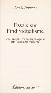 Cover of: Essais sur l'individualisme: une perspective anthropologique sur l'idéologie moderne