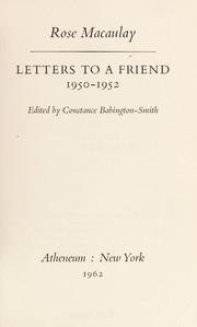 Cover of: Letters to a friend, 1950-1952.