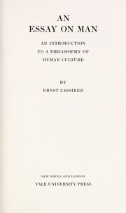 Cover of: An essay on man: an introduction to the philosophy of human culture