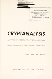 Cover of: Cryptanalysis; a study of ciphers and their solution by 