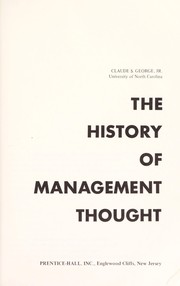 Cover of: The history of management thought