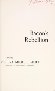 Cover of: Bacon's Rebellion.
