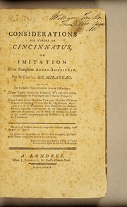 Cover of: Considérations sur l'Ordre de Cincinnatus: ou Imitation d'un pamphlet anglo-américain.