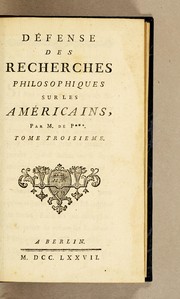 Cover of: Défense des Recherches philosophiques sur les Américains