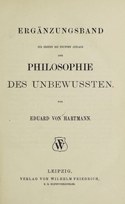 Cover of: Ergänzungsband zur ersten bis neunten Auflage der Philosophie des Unbewussten