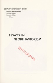 Cover of: Essays in neobehaviorism: a memorial volume to Kenneth W. Spence.