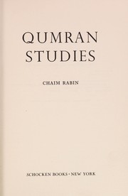 Cover of: Qumran studies