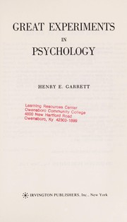 Great experiments in psychology by Henry Edward Garrett