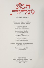Cover of: The Five Scrolls: Hebrew texts, English translations, introductions, and new liturgies
