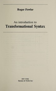 Cover of: An introduction to transformational syntax.