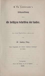 Cover of: H. Th. Colebrooke's Abhandlung über die heiligen Schriften der Indier