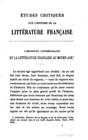 Cover of: Études critiques sur l'histoire de la littérature française
