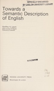 Cover of: Towards a semantic description of English