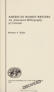 American women writers by Barbara Anne White