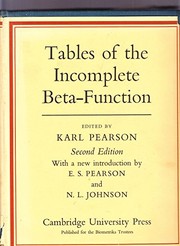 Cover of: Tables of the incomplete Beta-function