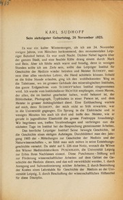 Cover of: Karl Sudhoff: sein siebzigster Geburtstag, 26 November 1923