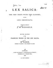Cover of: Lex salica by Synoptically edited by J. H. Hessels. With notes on the Frankish words in the Lex salica. By H. Kern.