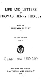 Cover of: Life and Letters of Thomas Henry Huxley