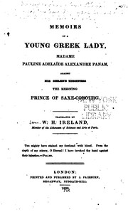 Cover of: Memoirs of a young Greek lady: Madame Pauline Adelaide Alexandre Panam ...