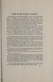 Cover of: The Schuyler family: an address read before the New York branch of the Order of colonial lords of manors in America, April, 1925