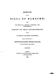 Cover of: Memoir on the Zilla of Baroche: Being the Result of a Revenue, Statistical ...