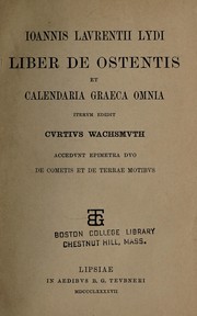 Cover of: Ioannis Laurentii Lydi Liber de ostentis et calendaria graeca omnia.