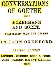 Cover of: Conversations of Goethe with Eckermann and Soret. by Johann Wolfgang von Goethe