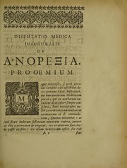 Cover of: Disputatio medica inauguralis de anorexia