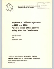 Cover of: Projection of California agriculture to 1980 and 2000: potential impact of San Joaquin Valley west side development