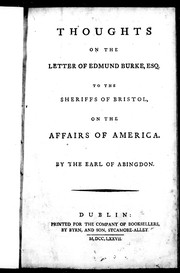 Cover of: Thoughts on the letter of Edmund Burke, Esq. to the sheriffs of Bristol, on the affairs of America