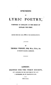 Cover of: Specimens of Lyric Poetry, Composed in England in the Reign of Edward the First