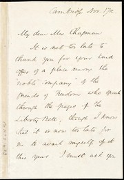[Letter to] My dear Mrs. Chapman by Samuel Longfellow