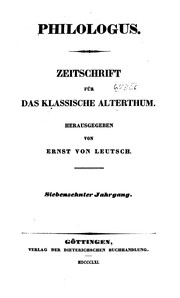 Cover of: Philologus: Zeitschrift für das klassische Alterthum. Siebenzehnter Jahrgang.