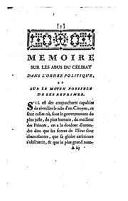 Cover of: Mémoire sur les abus du célibat dans l'ordre politique, par l'auteur de la 'Physique de l'histoire'.