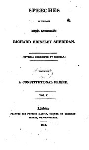 Cover of: Speeches of the late Right Honourable Richard Brinsley Sheridan.: (Several corrected by himself)