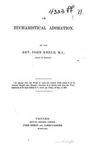 Cover of: On eucharistical adoration by John Keble