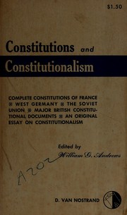 Cover of: Constitutions and constitutionalism